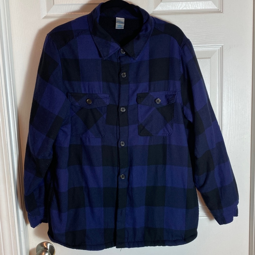 Highland Originals Shacket Sherpa Lined Coat Blue Plaid  Shirt Jacket Size L
